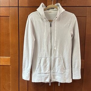 Light Gray Zip Hoodie with Drawstring Hood